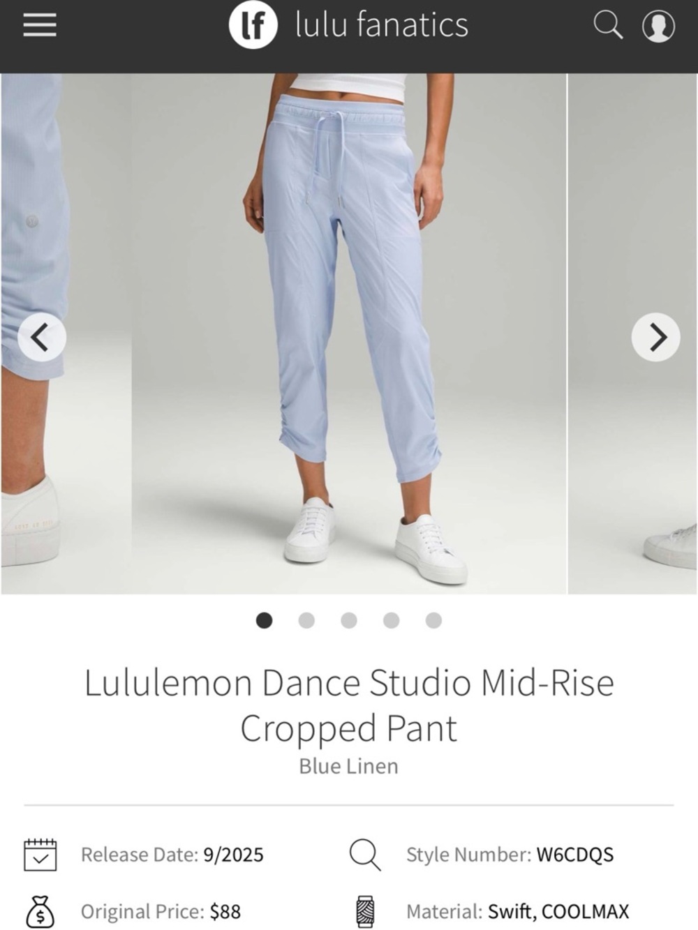 Lululemon Dance Studio Mid-Rise Cropped Pant - Light Blue Size 4